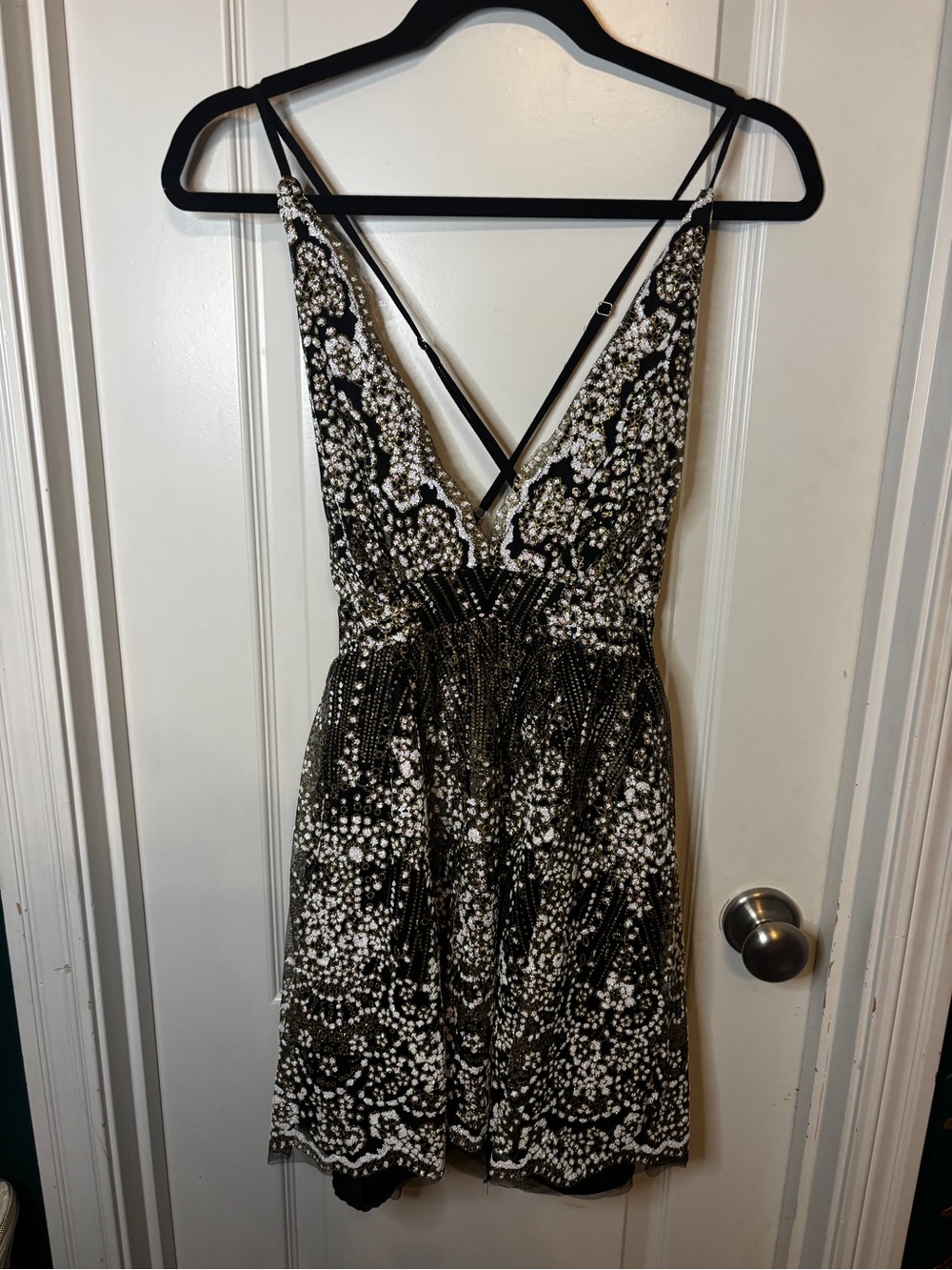 Showpo Black Mini Dress with Gold Sequin Embellishment